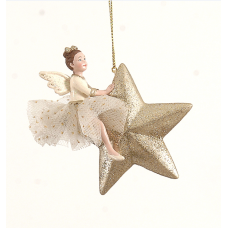 Χριστουγεννιάτικo Αγγελάκι με Αστέρι Φτερά Ασημί (11cm)